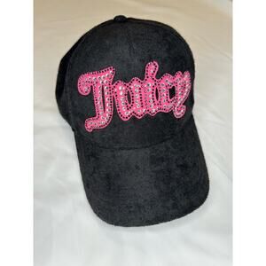 Juicy Couture Women’s Black Velour Hat with Pink Rhinestone Logo